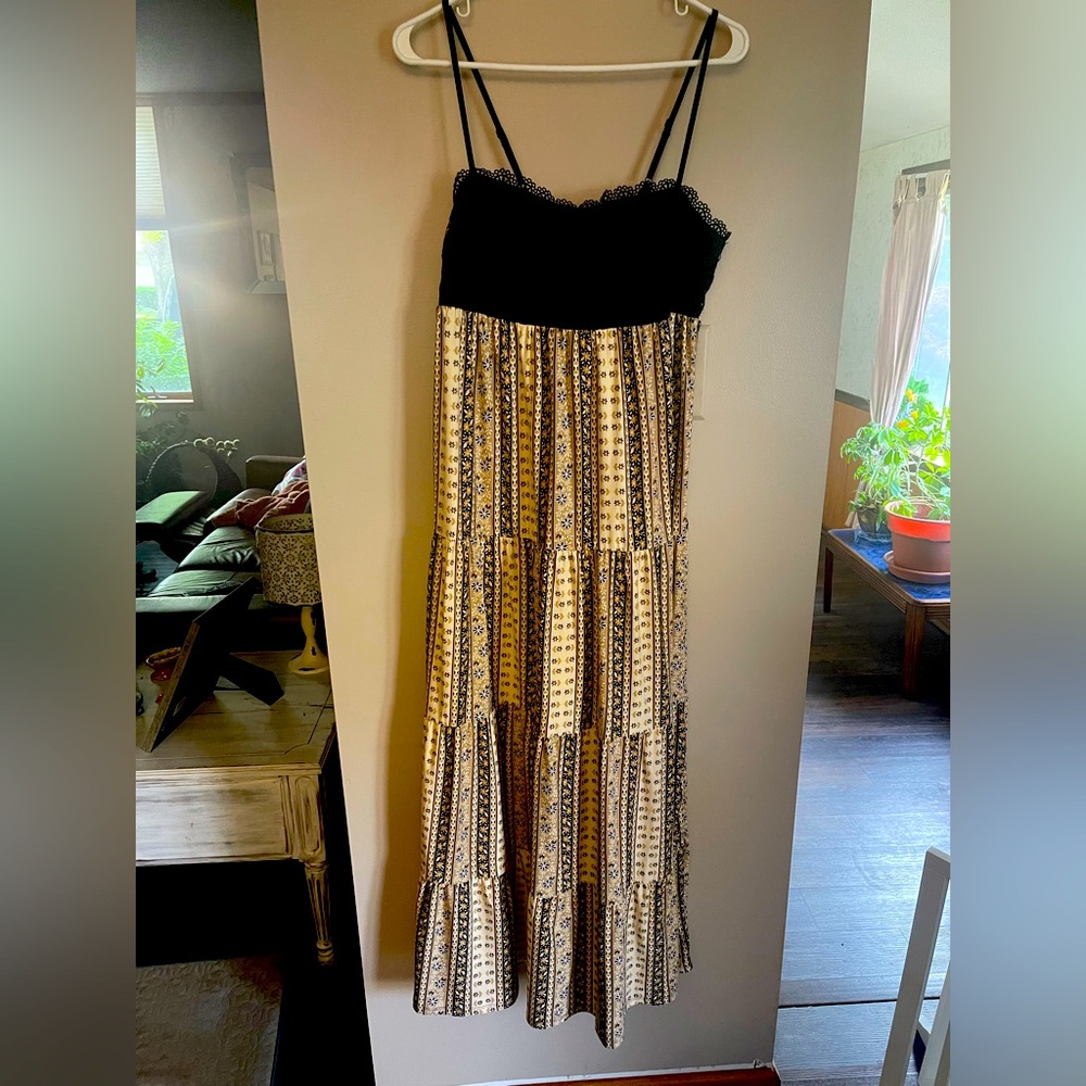 No Boundaries Black and Tan Spaghetti Strap Maxi Dress